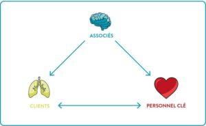 Dessins des organes vitaux de votre société : le cerveau (les associés), le coeur (le personnel clé), les poumons (les clients)